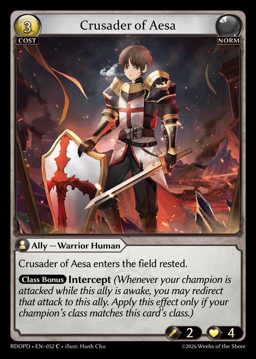 Crusader of Aesa - Radiant Origins Pantheon Decks Grand Archive spoiler