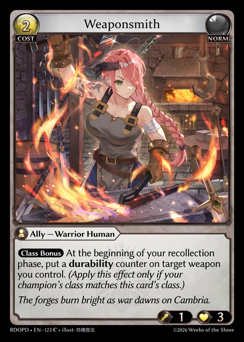 Weaponsmith - Radiant Origins Pantheon Decks Grand Archive spoiler
