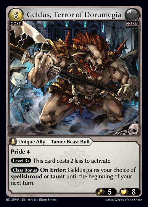 Geldus, Terror of Dorumegia - Radiant Origins Event Pack Grand Archive spoiler