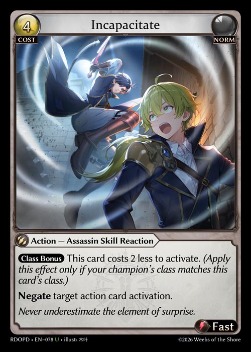 Incapacitate - Radiant Origins Pantheon Decks Grand Archive spoiler