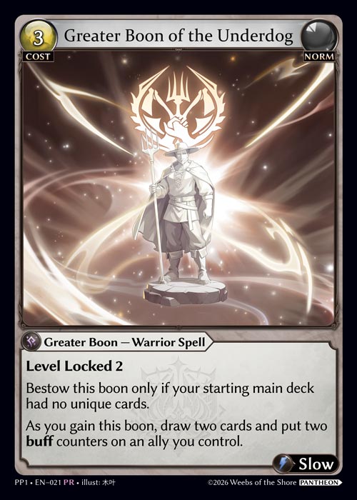 Greater Boon of the Underdog - Pantheon Pack 1 Grand Archive spoiler