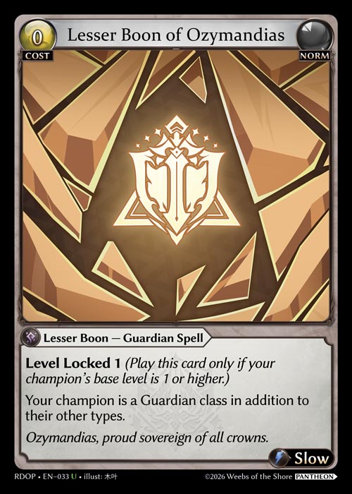 Lesser Boon of Ozymandias - Radiant Origins: Pantheon Grand Archive spoiler