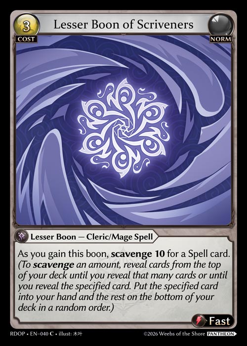 Lesser Boon of Scriveners - Radiant Origins: Pantheon Grand Archive spoiler