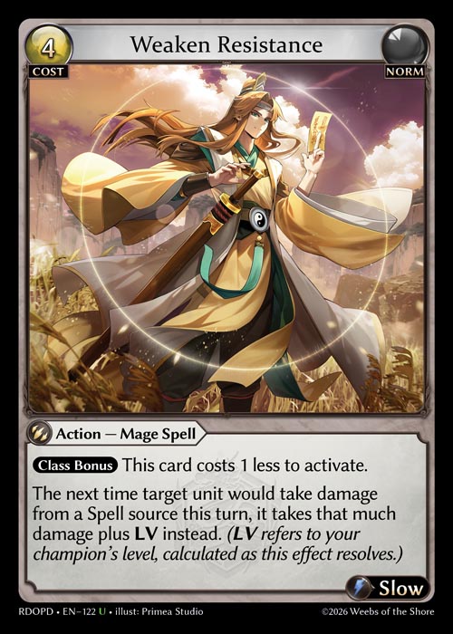Weaken Resistance - Radiant Origins Pantheon Decks Grand Archive spoiler